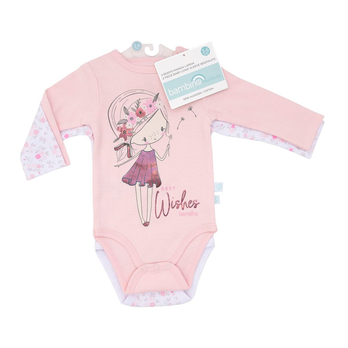 BAMBINO - Set 2 Bodys Manga Larga Rosado Hada Niña 3 - 6 Meses