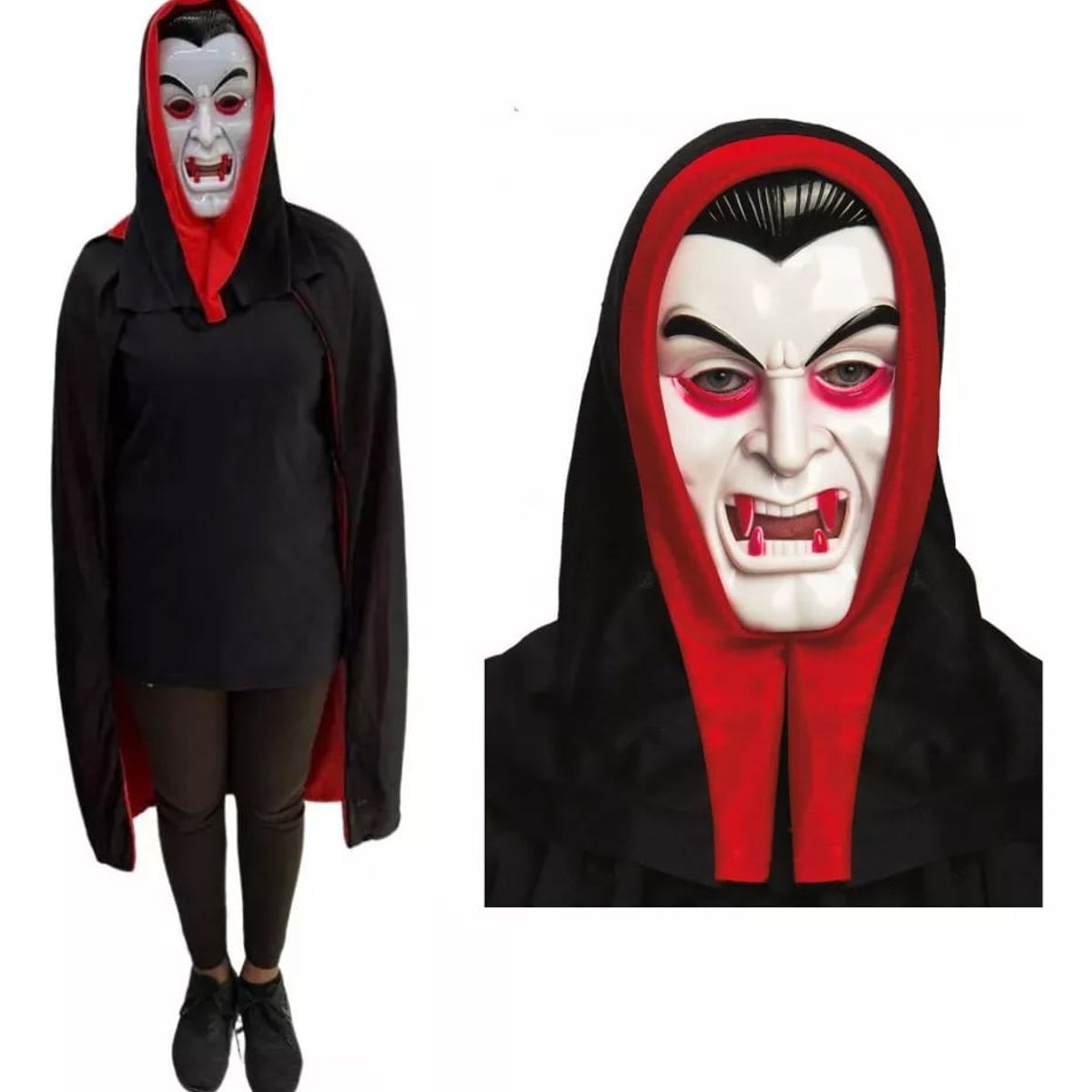 TODODISFRACESCHILE - Disfraz Capa Vampiro Dracula con Mascara Capucha Adulto