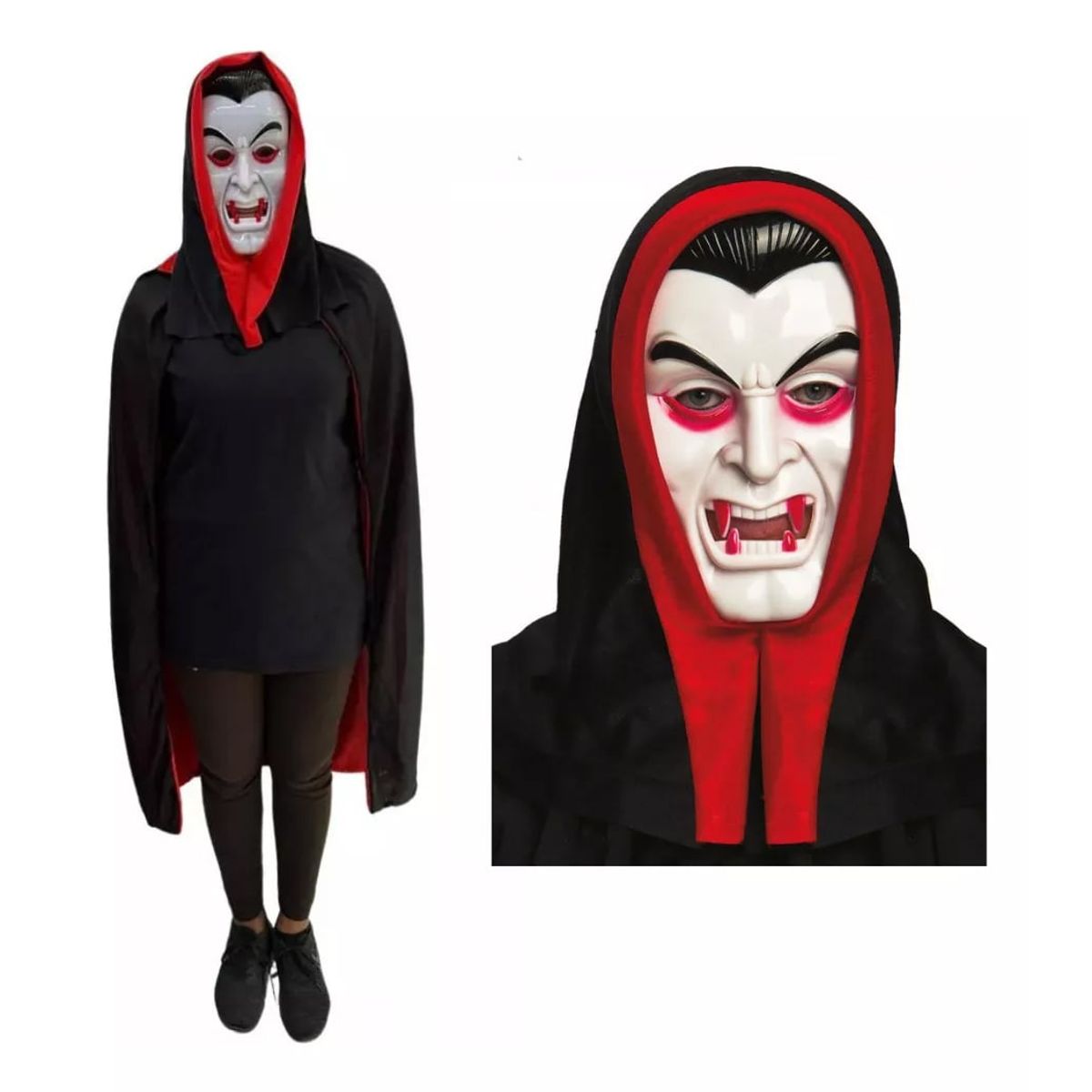 TODODISFRACESCHILE - Disfraz Capa Vampiro Dracula con Mascara Capucha Adulto
