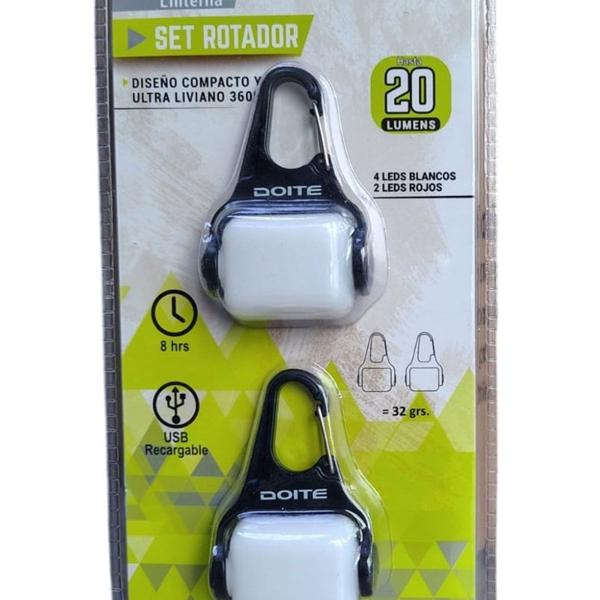 DOITE - Set de 2 Linternas Rotador 20Lum Recargable con USB - Doite