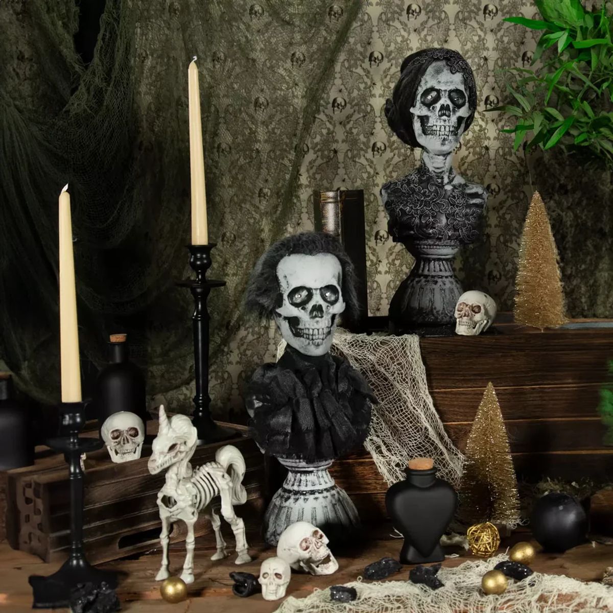 FRANK & MORTIS - Esqueleto Unicornio 21x17cm Decoración Halloween F&m