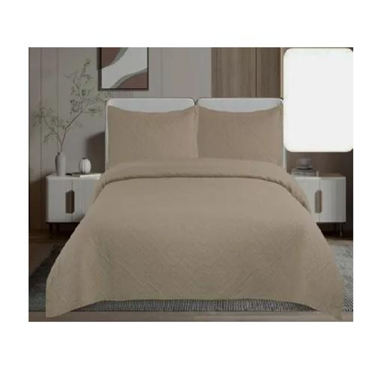 GENERICO - Cubrecama de verano 1.5 plazas + 1 funda cobertor, color beige