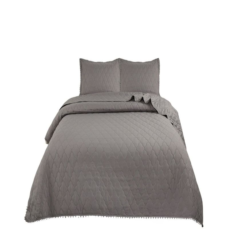 GENERICO - Cubrecamas Quilt de Verano  2 Plazas con Pompones C5