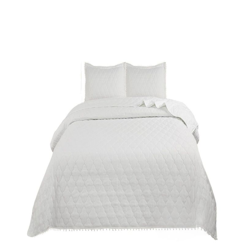 GENERICO - Cubrecamas Quilt de Verano  2 Plazas con Pompones C7