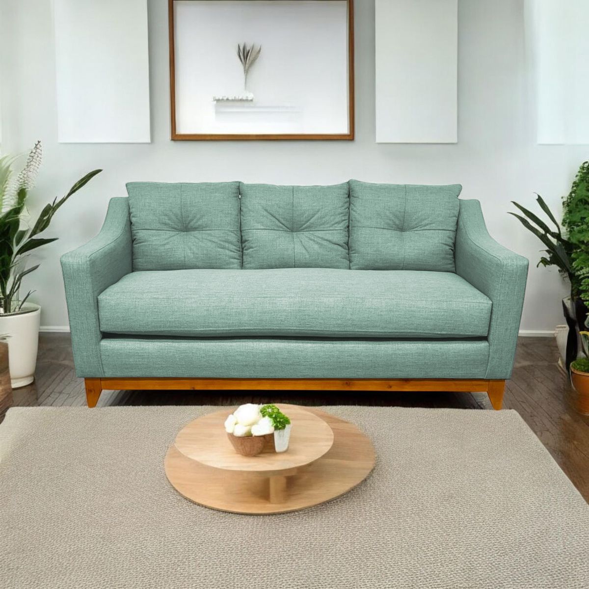 SOFAS HOME - SOFÁ CARRERA CHENILLE VERDE MENTA 3 CUERPOS
