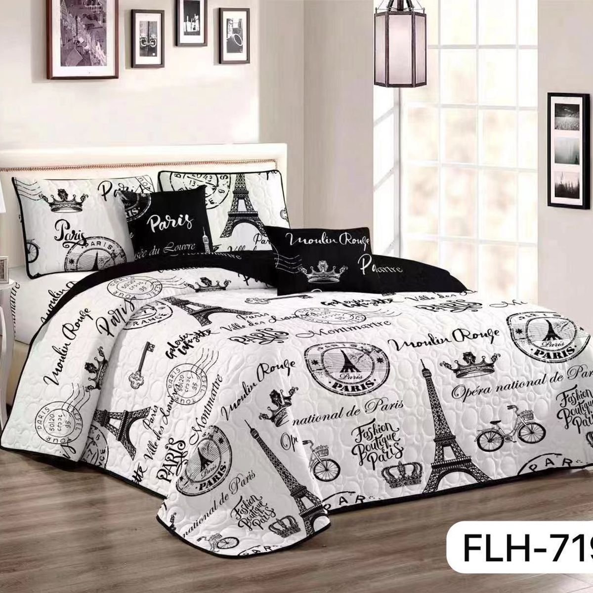 ANGELES DEL HOGAR - Cobertor  De Verano 2 Plaza Paris Negro y Blanco