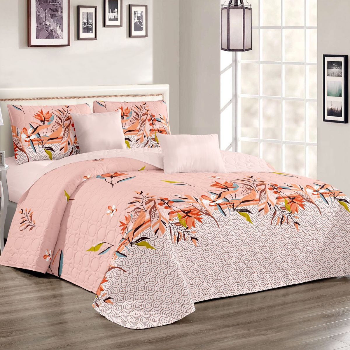 ANGELES DEL HOGAR - Cobertor  De Verano 2 Plaza Diseño flores Rosa Claro