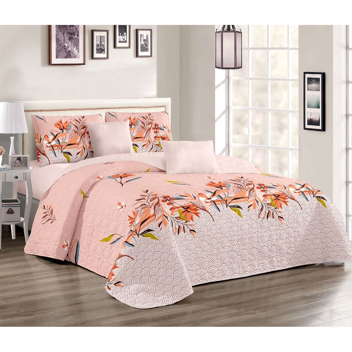 ANGELES DEL HOGAR - Cobertor  De Verano 2 Plaza Diseño flores Rosa Claro