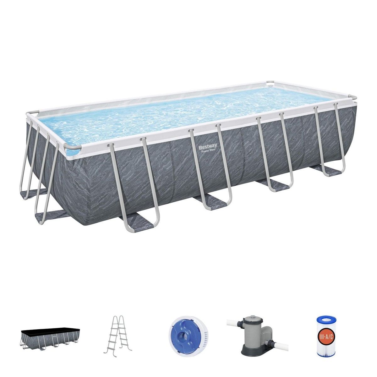 BESTWAY - Piscina Bestway Rectangular C/Filtro Gris 5.49MX2.74MX1.22M.