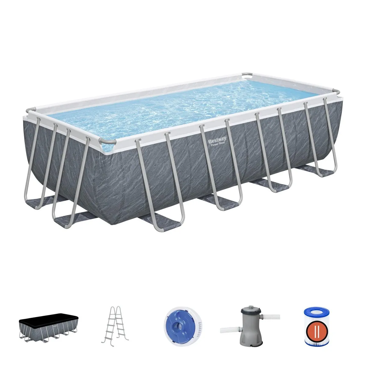 BESTWAY - Piscina Bestway Rectangular C/Filtro Gris 4.88MX2.44MX1.22M