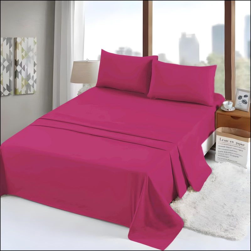ANGELES DEL HOGAR - Juego de Sabanas 180 Hilos 2 Plaza Fucsia