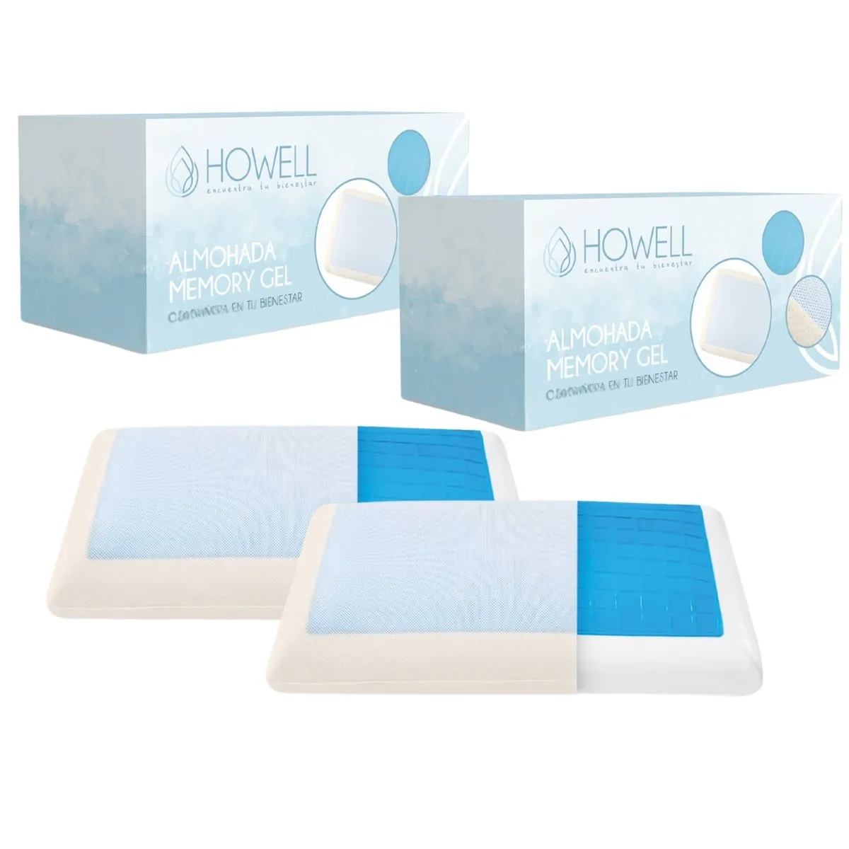HOWELL - Almohada Gel Ortopédica Visco Howell Memory 60x40cm Set X2
