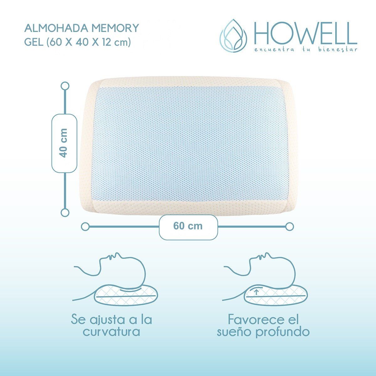 HOWELL - Almohada Gel Ortopédica Visco Howell Memory 60x40cm Set X2
