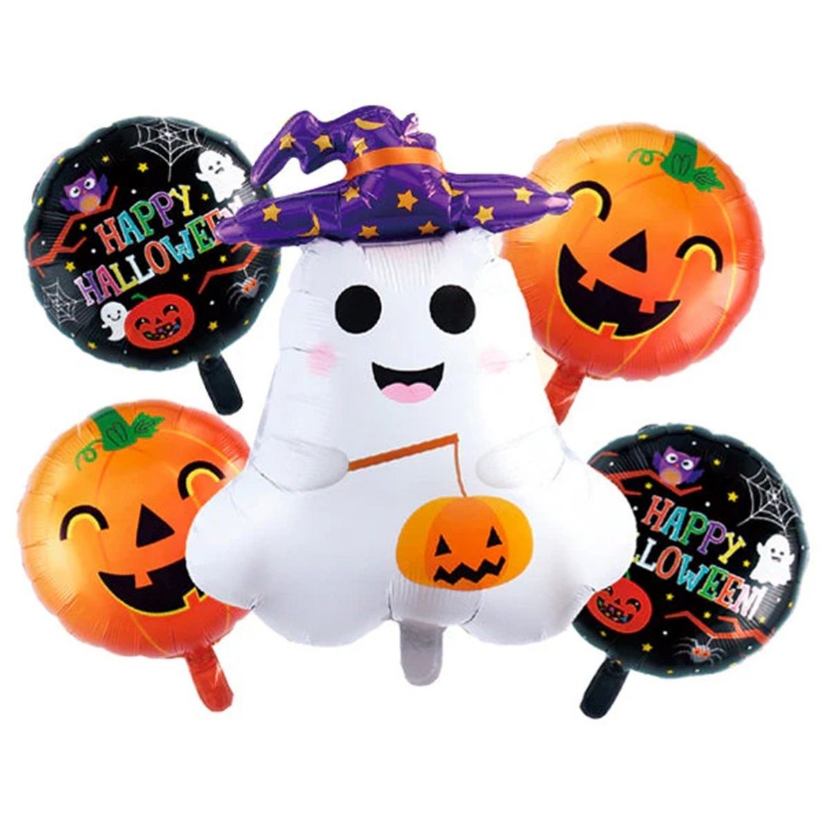 GENERICO - Set 5 Globos Happy Halloween Calabaza Fantasma Decorativo