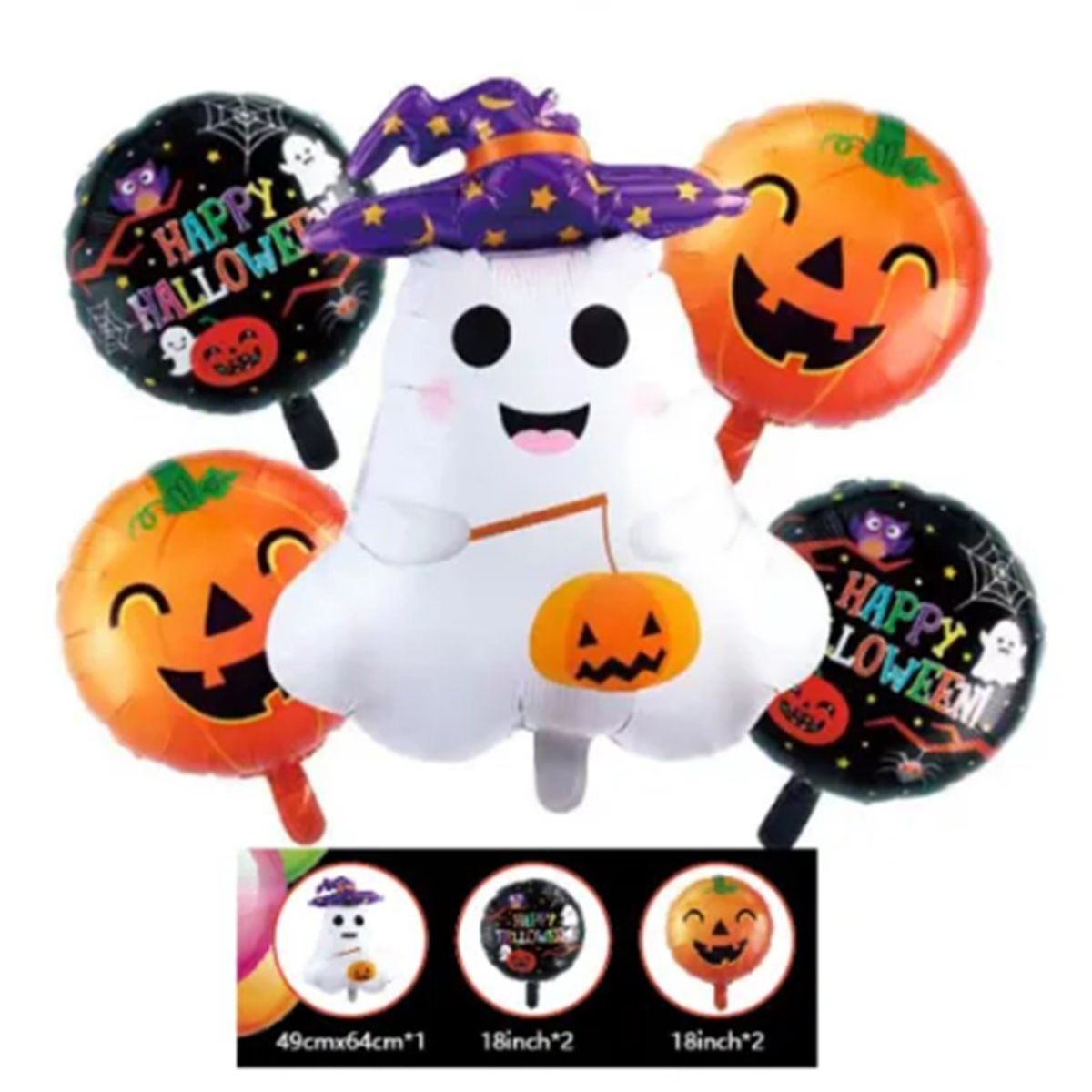 GENERICO - Set 5 Globos Happy Halloween Calabaza Fantasma Decorativo