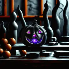 FRANK & MORTIS - Calabaza Negra Mini Con Luz Led 12x13cm Decoración Halloween