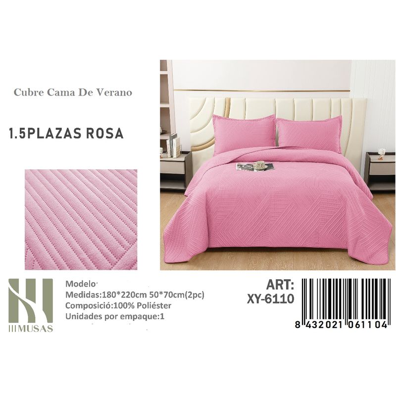 ANGELES DEL HOGAR - Cubrecama De verano Plaza y media 15 MUSAS Color  Rosa