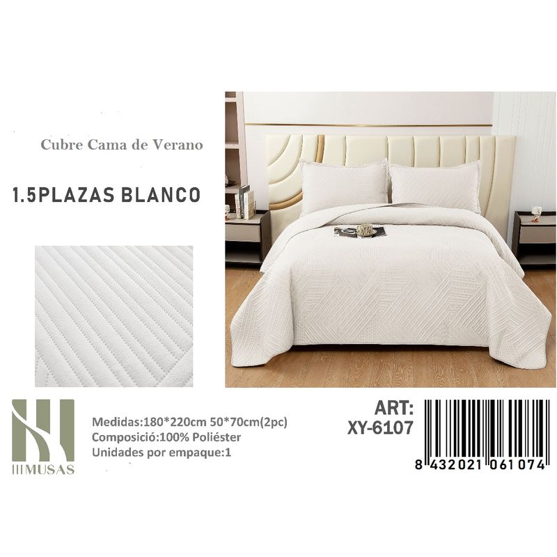 ANGELES DEL HOGAR - Cubrecama De verano Plaza y media 15 MUSAS Color  Blanco