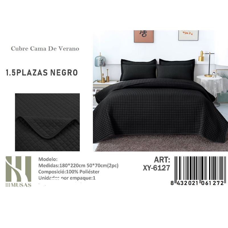 ANGELES DEL HOGAR - Cubrecama De verano Plaza y media 15 MUSAS Color  Negro