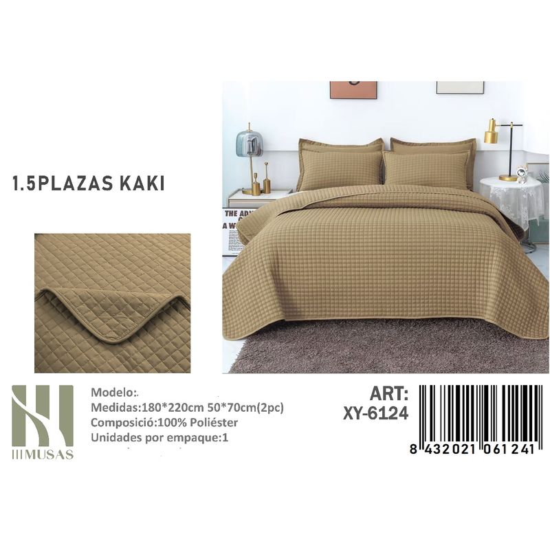 ANGELES DEL HOGAR - Cubrecama De verano Plaza y media 15 MUSAS Color  Kaki