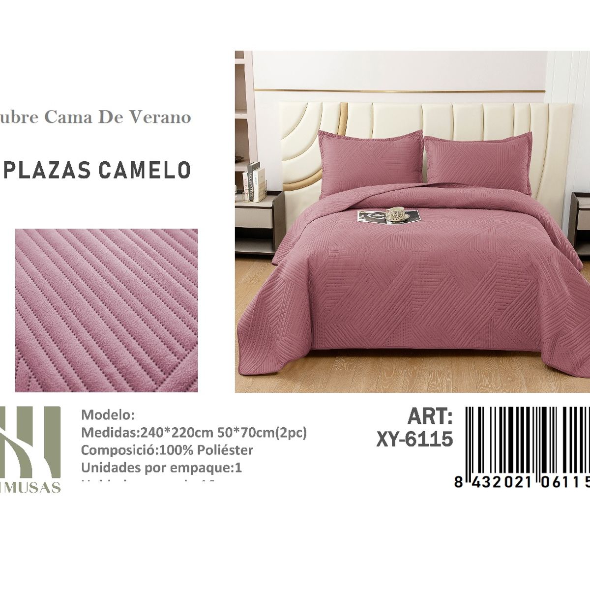 ANGELES DEL HOGAR - Cubrecama De verano 2 Plazas MUSAS Color  Color  Rosa Oscuro