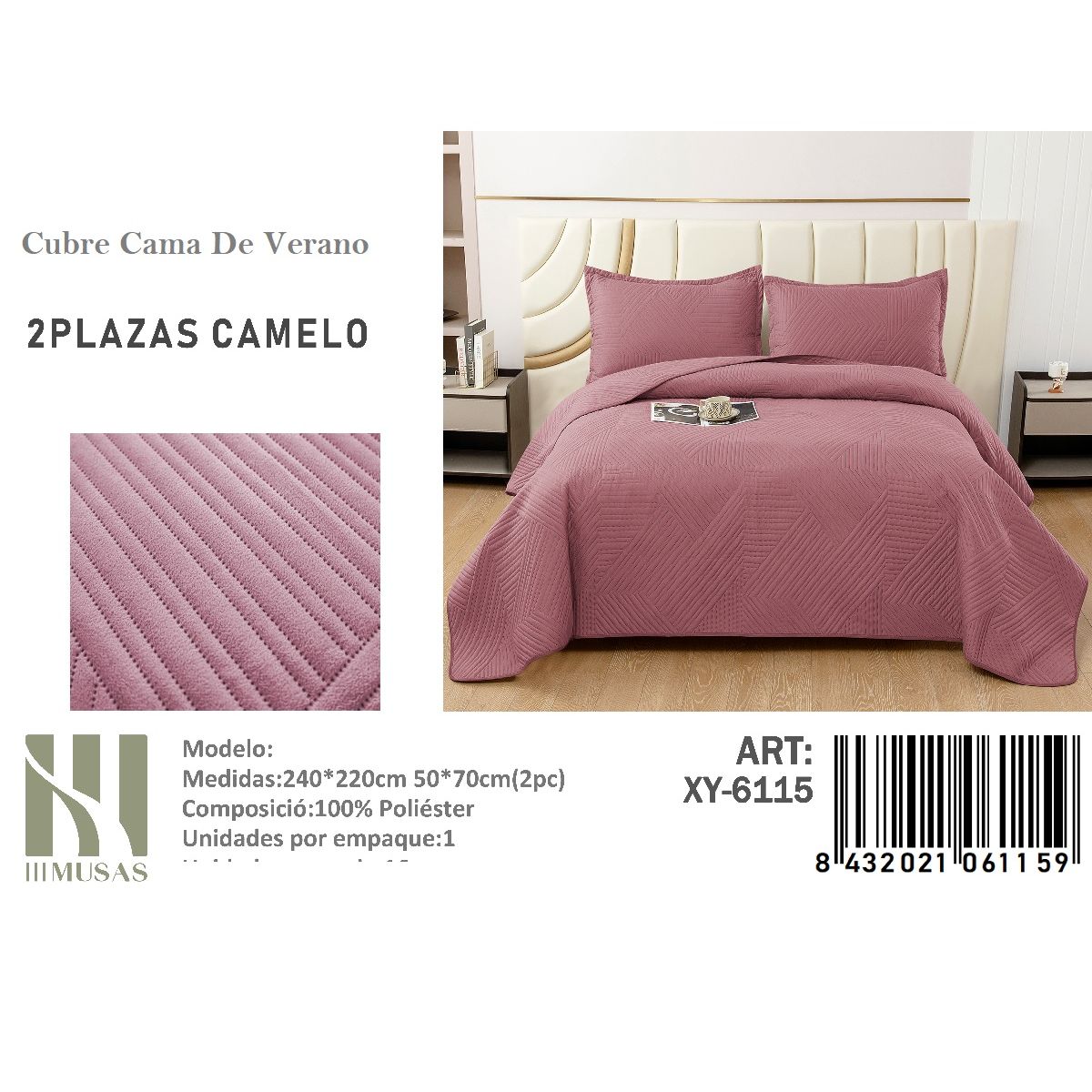 ANGELES DEL HOGAR - Cubrecama De verano 2 Plazas MUSAS Color  Color  Rosa Oscuro