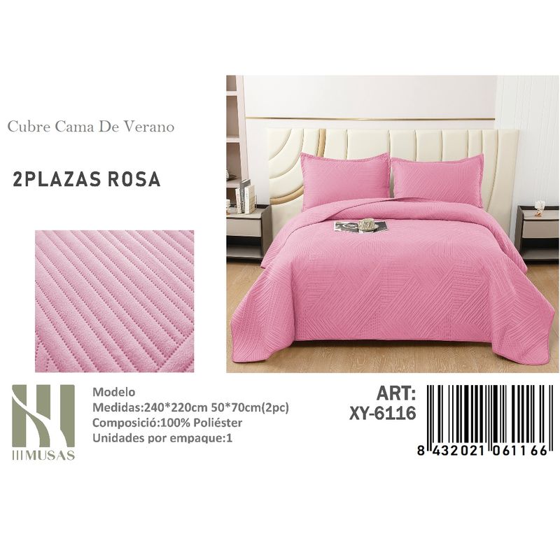 ANGELES DEL HOGAR - Cubrecama De verano 2 Plazas MUSAS Color  Color Rosa