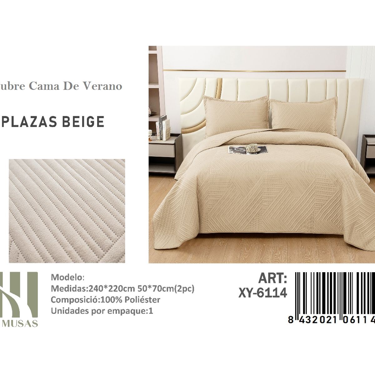ANGELES DEL HOGAR - Cubrecama De verano 2 Plazas MUSAS Color  Color Beige