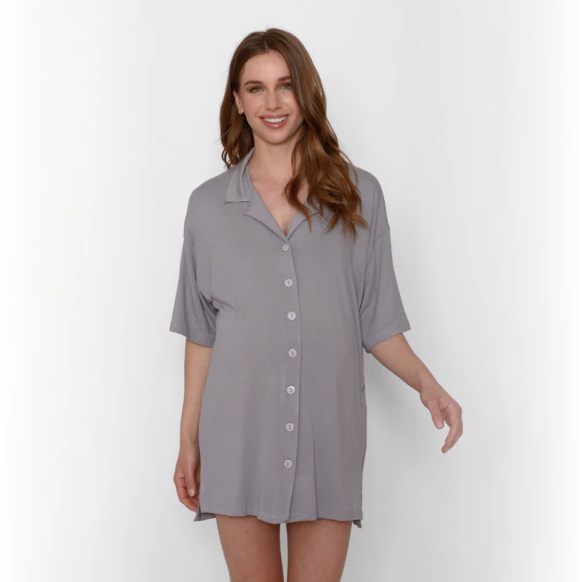 NALA - Camisa de Dormir Lactancia Botones Gris