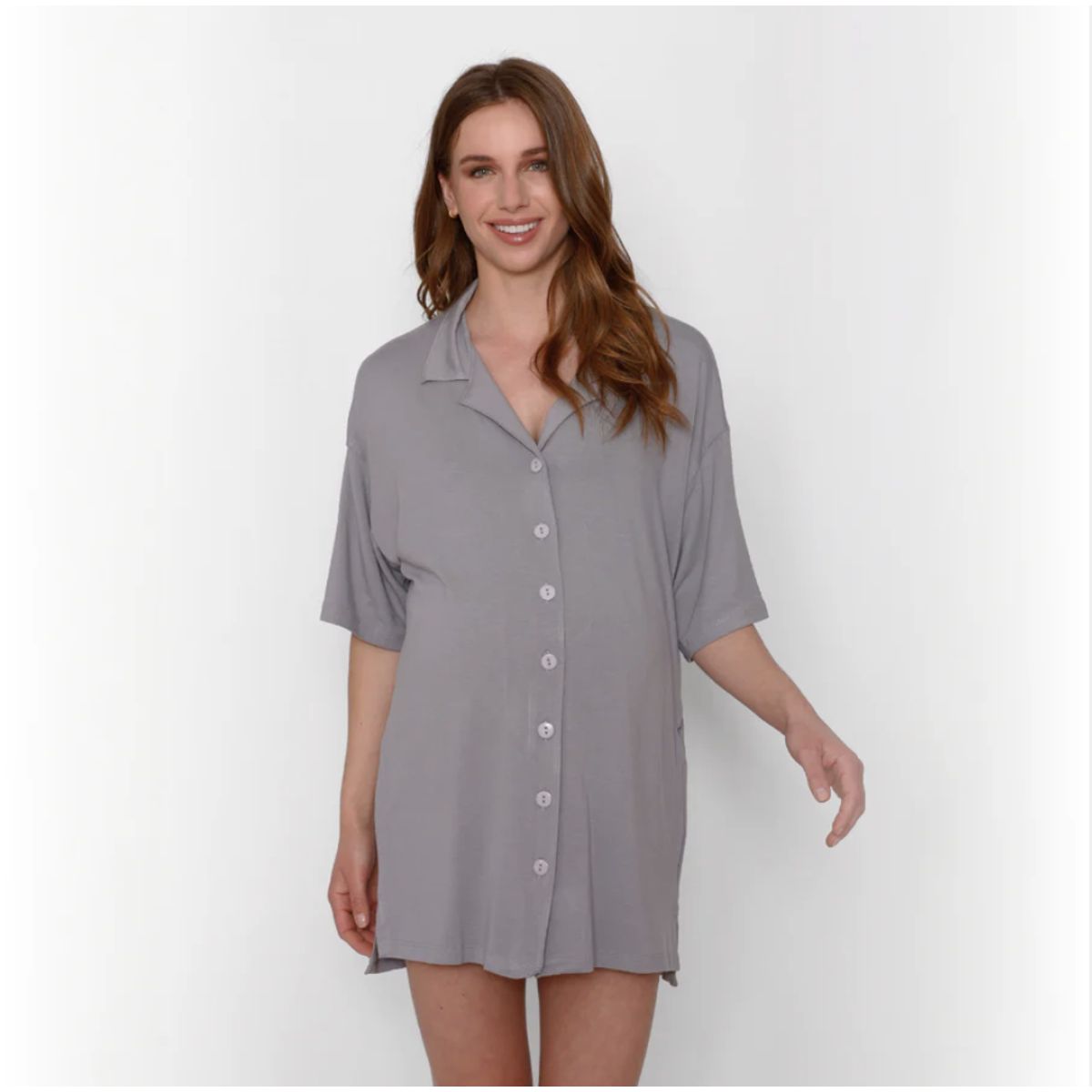 NALA - Camisa de Dormir Lactancia Botones Gris