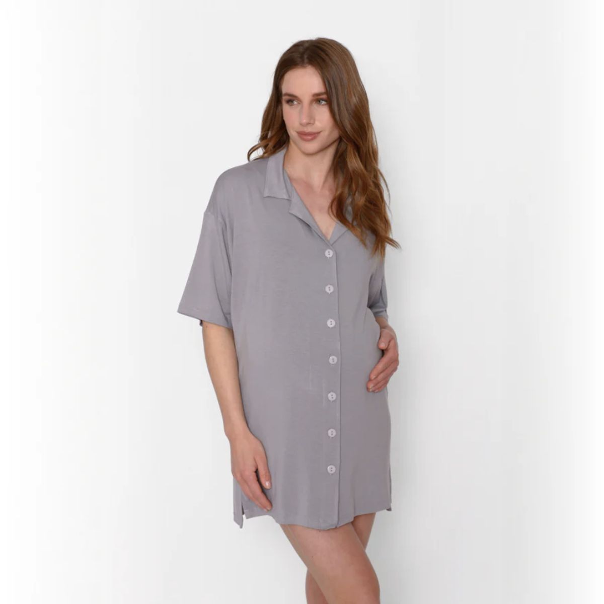 NALA - Camisa de Dormir Lactancia Botones Gris