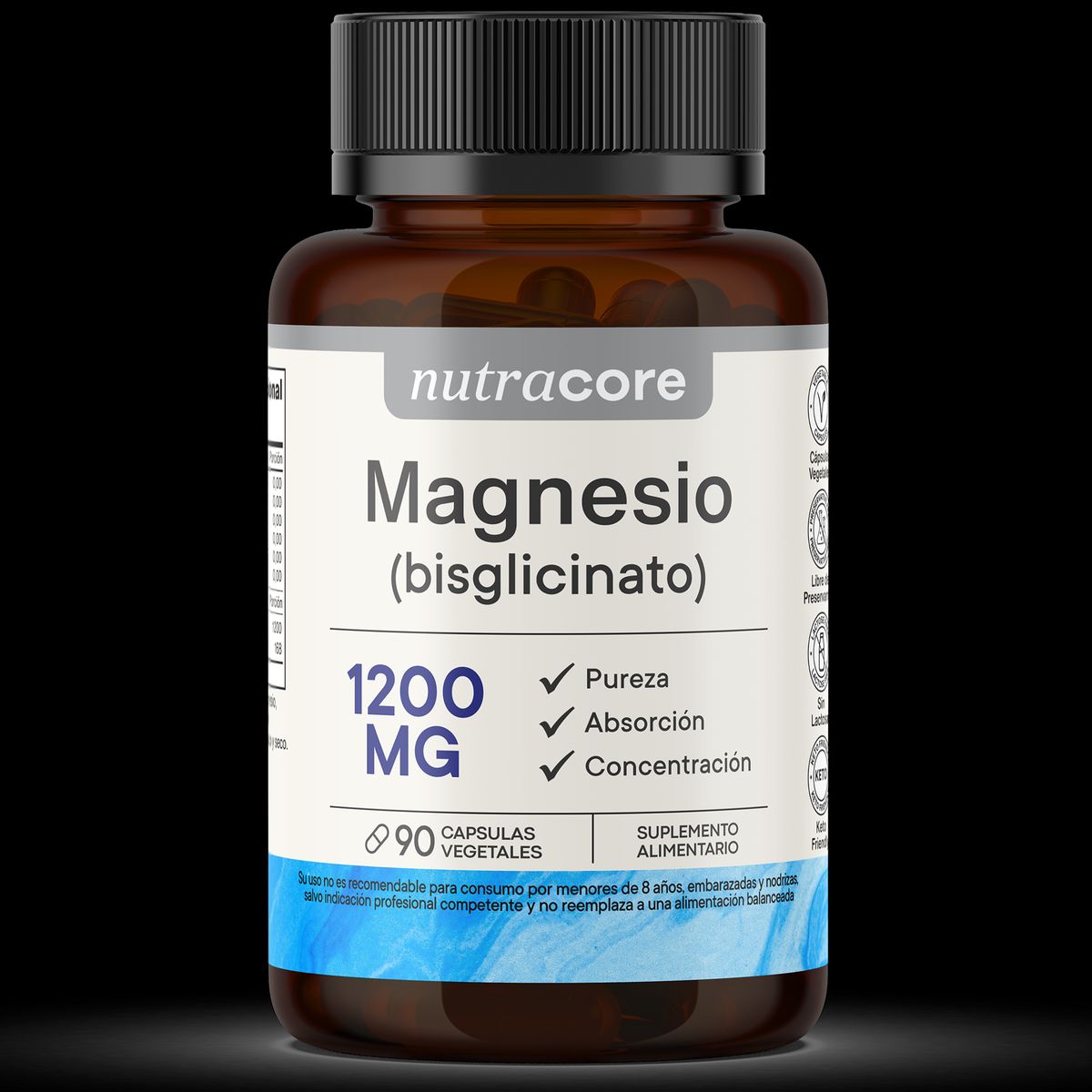 NUTRACORE - Bisglicinato De Magnesio 90 Cápsulas 1200mg Natural - NutraCore