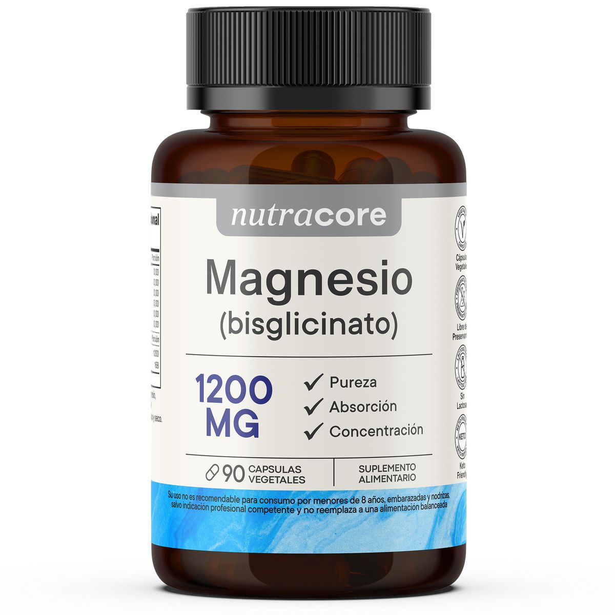 NUTRACORE - Bisglicinato De Magnesio 90 Cápsulas 1200mg Natural - NutraCore