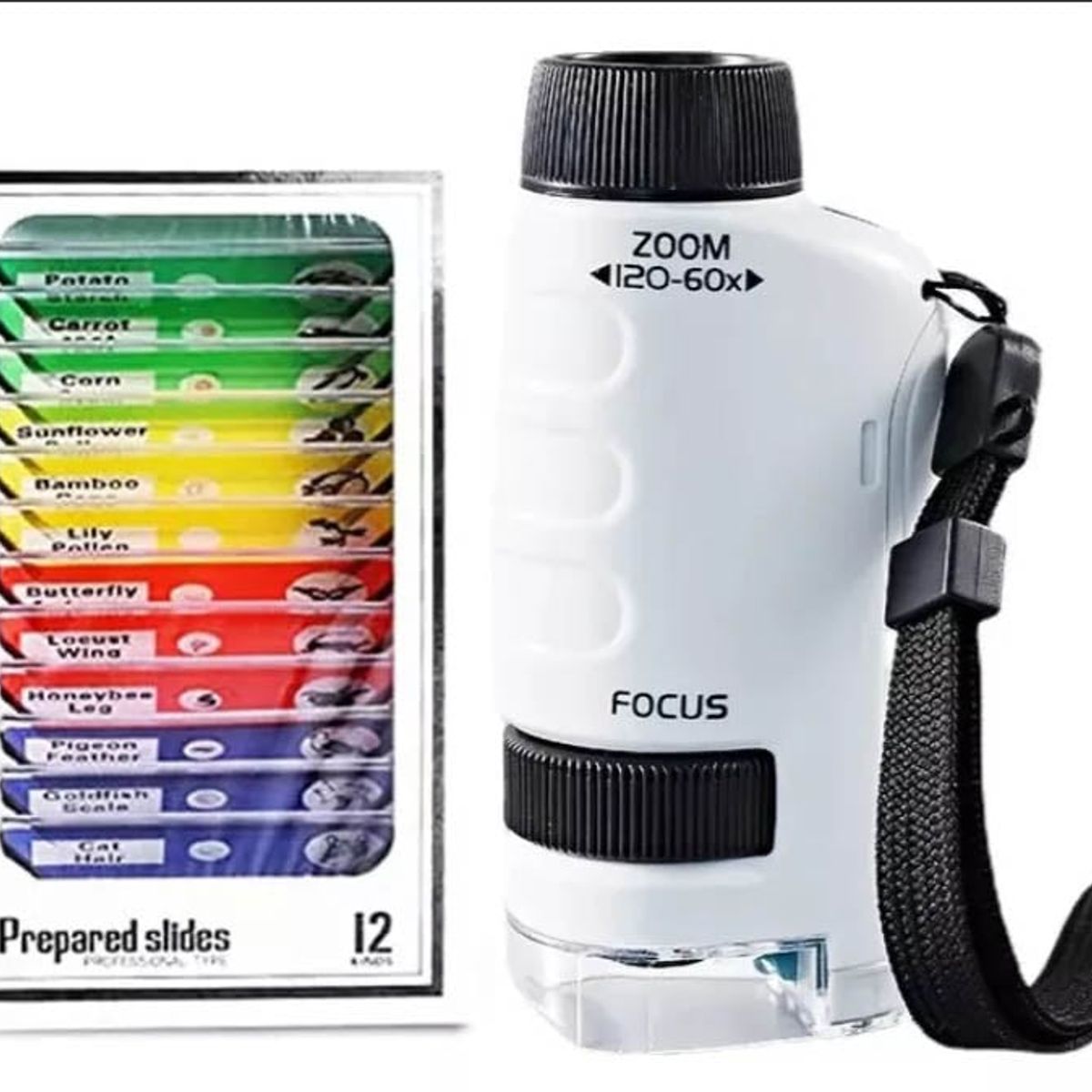 GENERICO - Mini Microscopio de mano 120x - 60x Blanco Portable