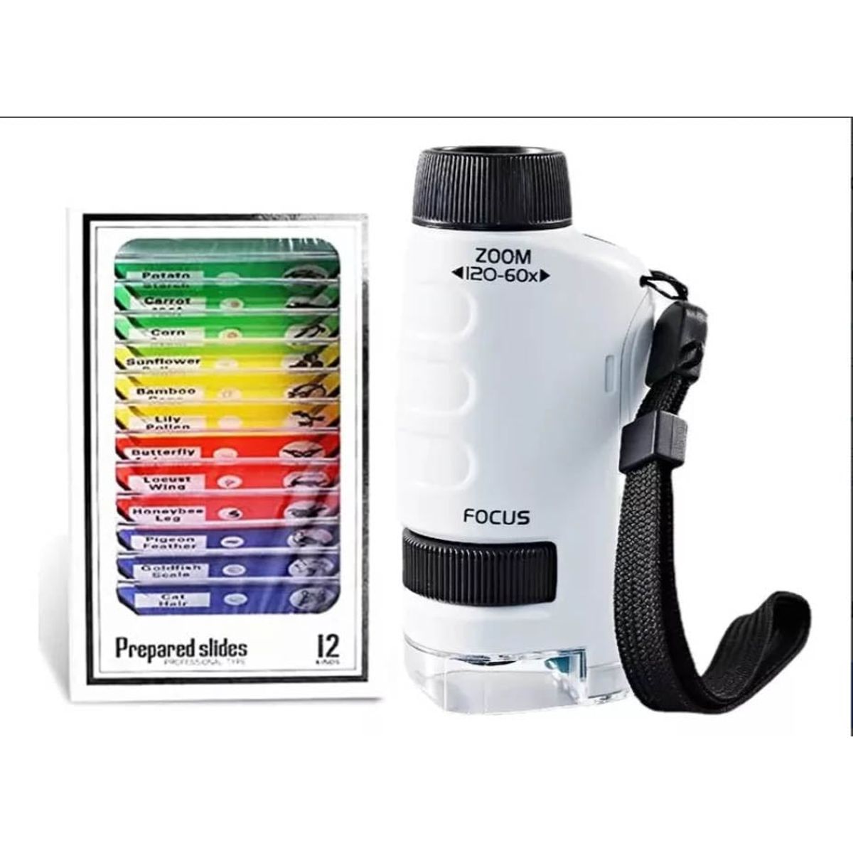 GENERICO - Mini Microscopio de mano 120x - 60x Blanco Portable