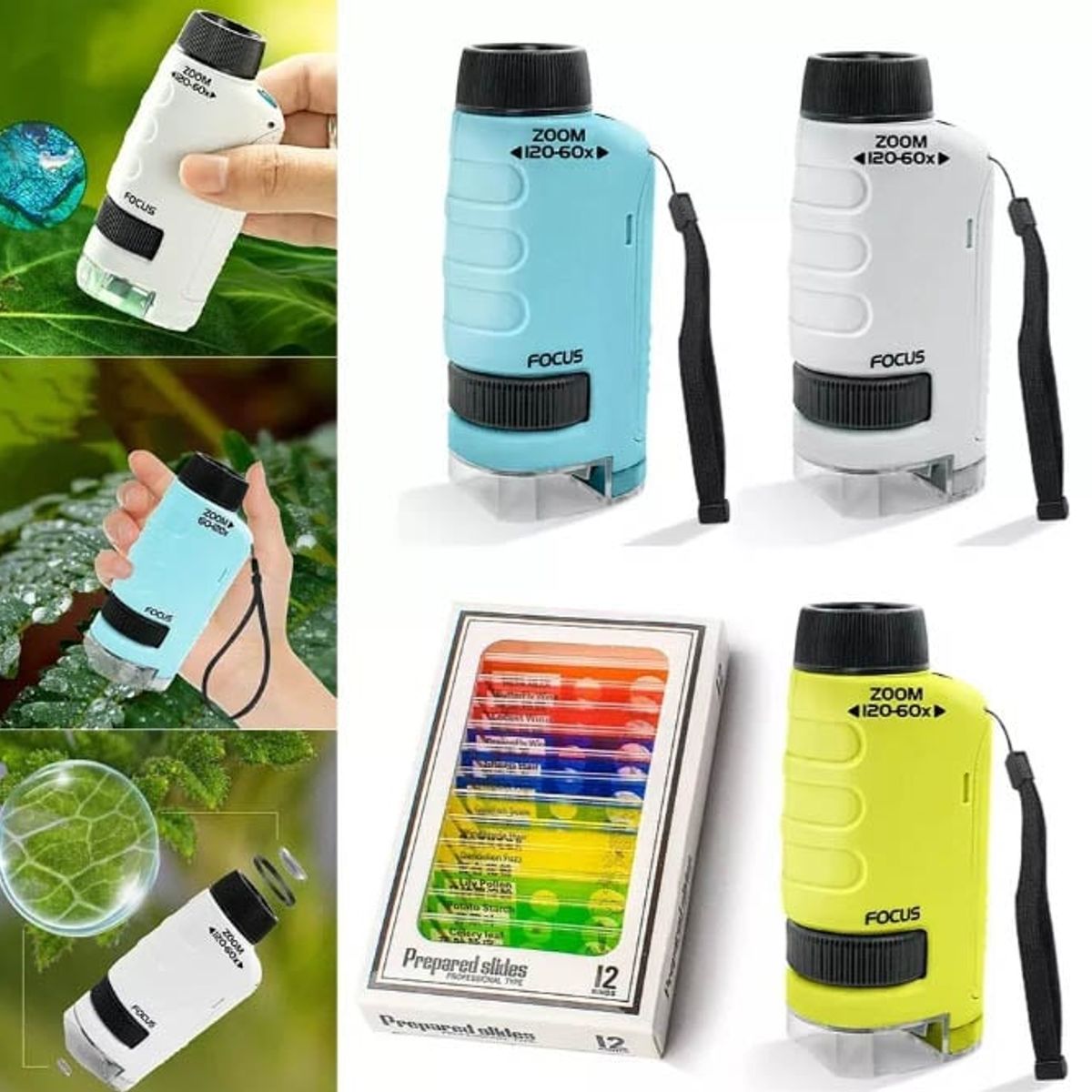 GENERICO - Mini Microscopio de mano 120x - 60x Blanco Portable