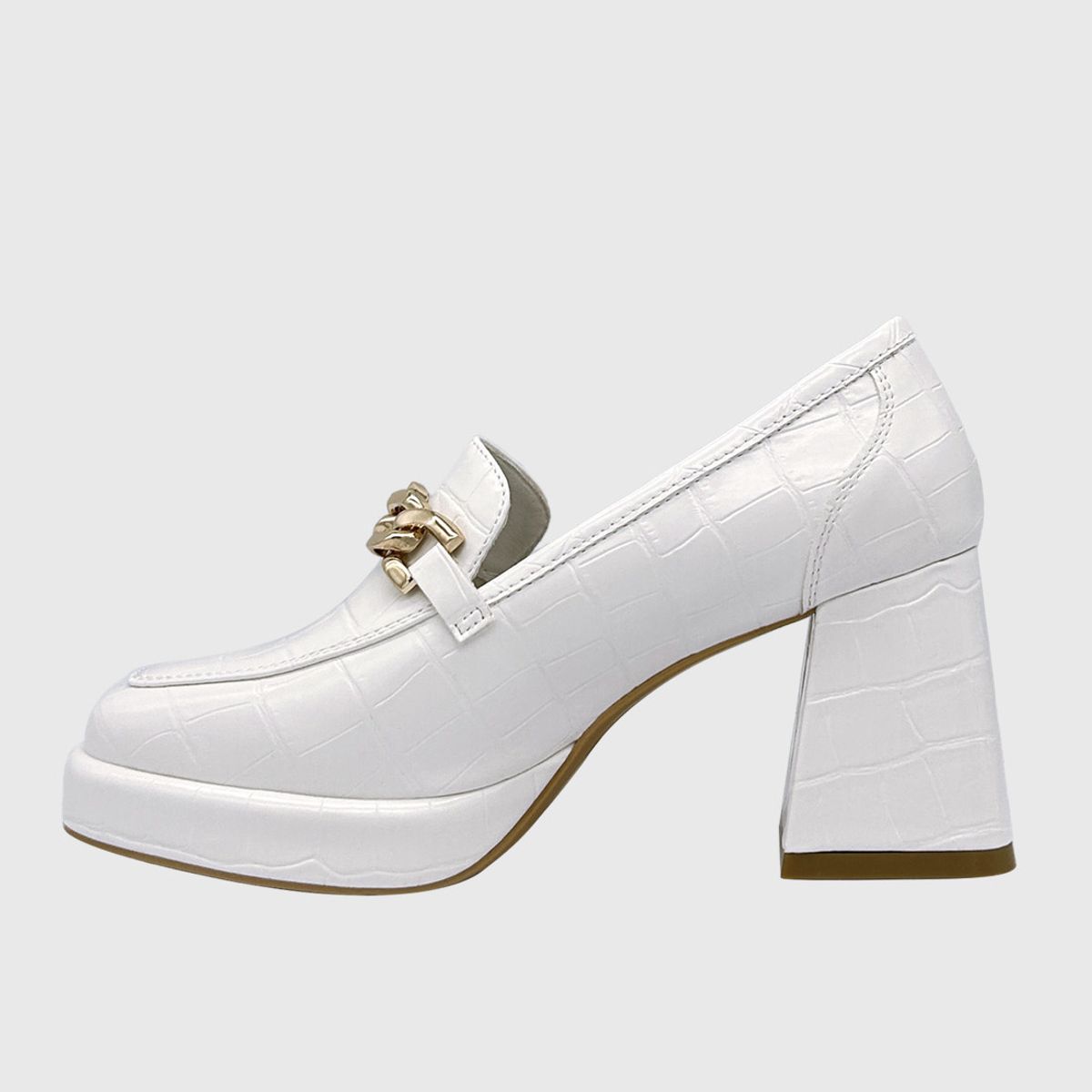 DINASTELLA - Zapato para mujer con taco y cadena Blanco