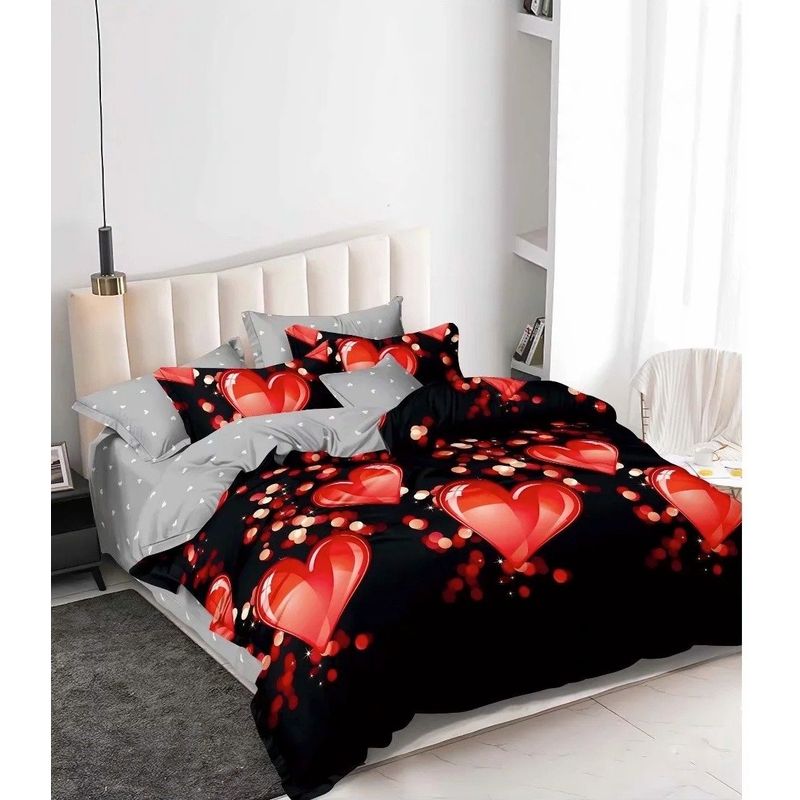 GENERICO - CUBRECAMA QUILT DE VERANO KING CON DISEÑO NEGRO CORAZONES TF