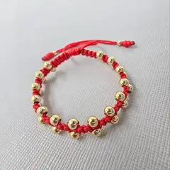 GENERICO - Pulsera Tejida Rojo Balin Oro Laminado 18k