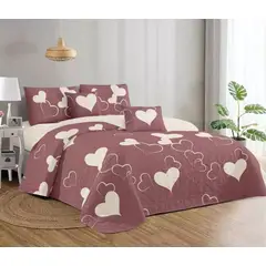 GENERICO - CUBRECAMA QUILT DE VERANO KING CON DISEÑO CORAZON ROSADO TF