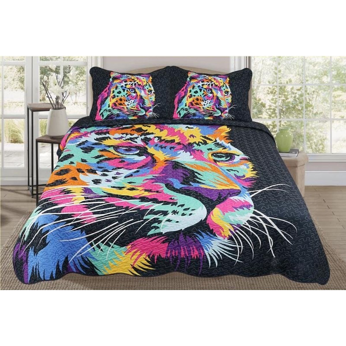 GENERICO - CUBRECAMA QUILT DE VERANO KING CON DISEÑO TIGRE MULTICOLOR TF