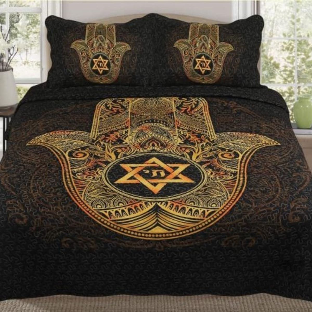 GENERICO - CUBRECAMA QUILT DE VERANO KING CON DISEÑO ESTRELLA DE DAVID TF