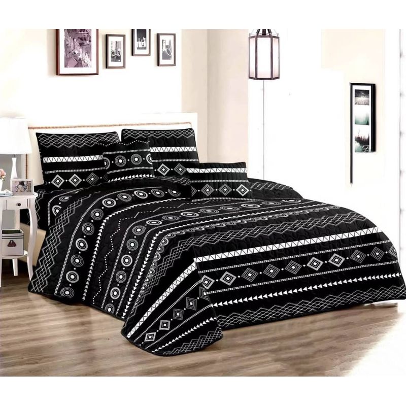 GENERICO - CUBRECAMA QUILT DE VERANO KING CON DISEÑO NEGRO LINEAS BLANCAS TF