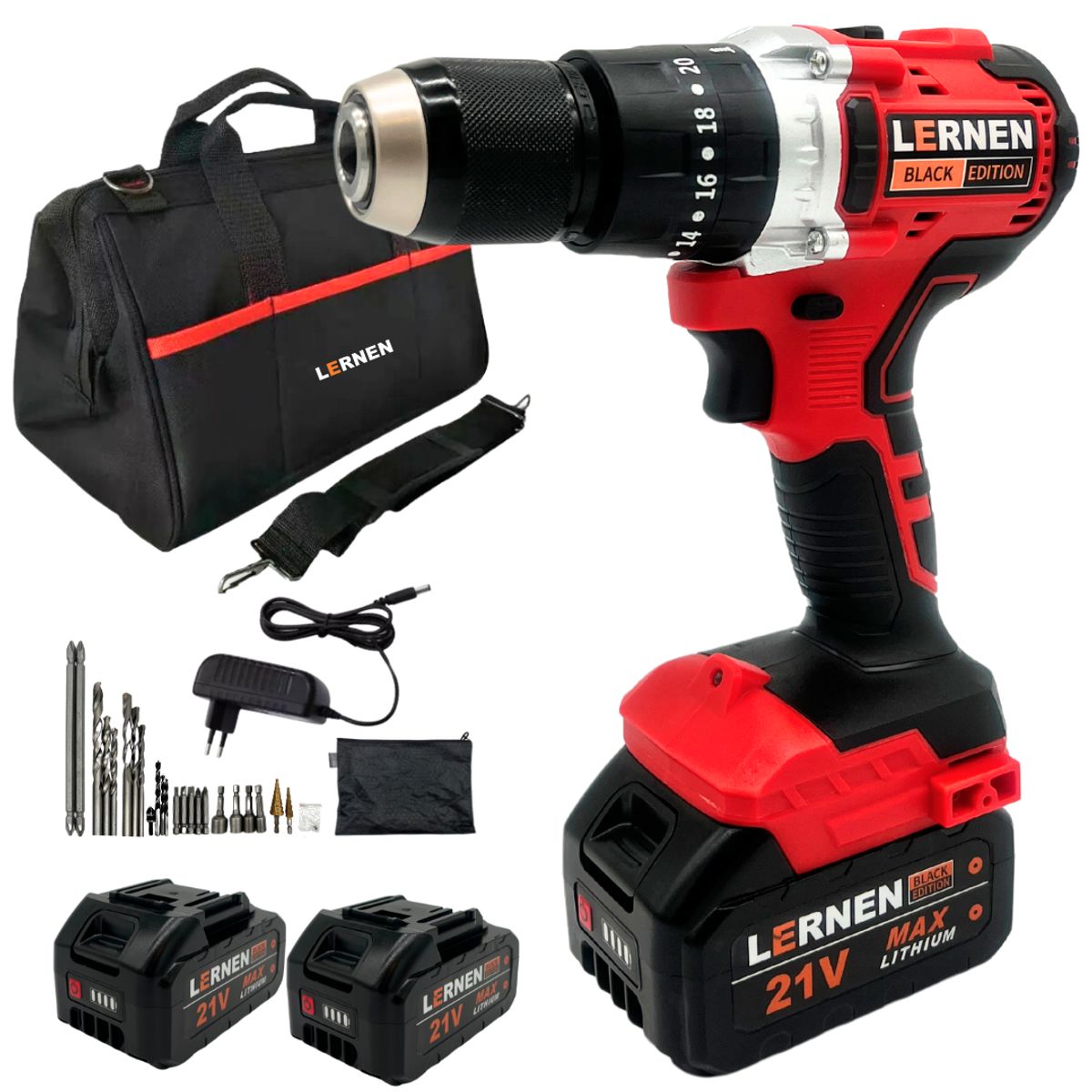 LERNEN - Taladro Percutor Brushless Black Edition Lernen + Bolso + Accesorios