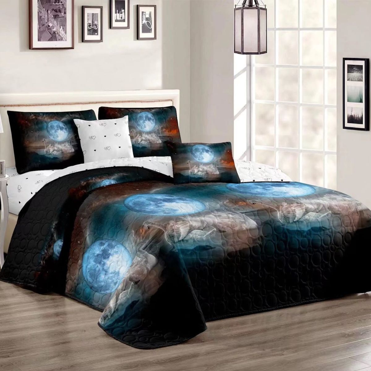 GENERICO - CUBRECAMA QUILT DE VERANO KING CON DISEÑO LUNA LLENA TF