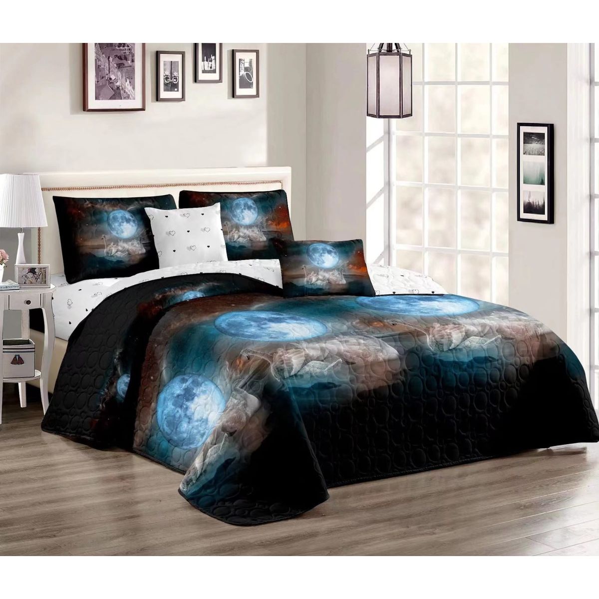 GENERICO - CUBRECAMA QUILT DE VERANO KING CON DISEÑO LUNA LLENA TF
