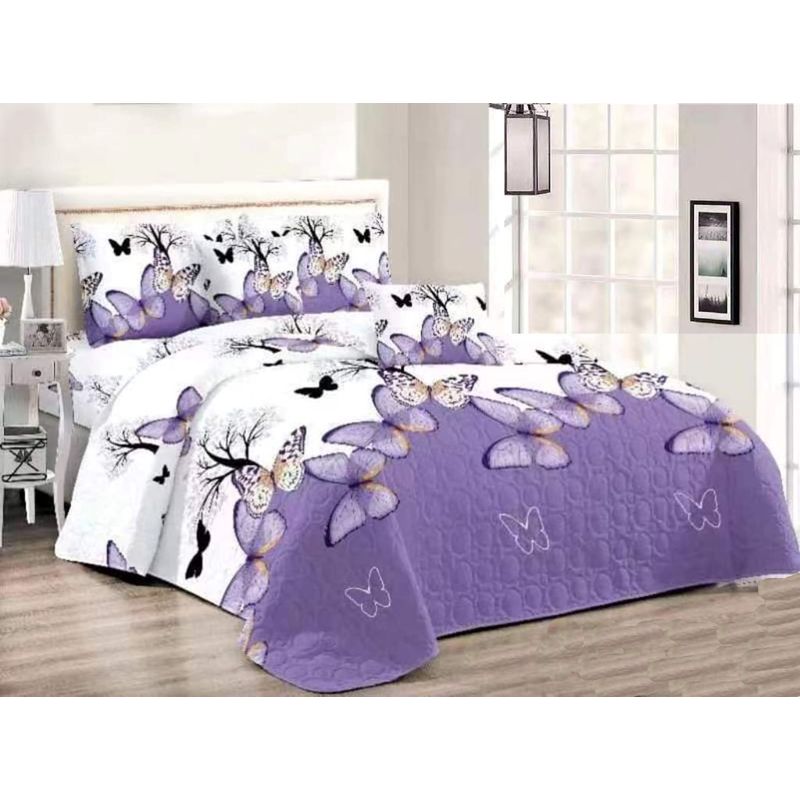 GENERICO - CUBRECAMA QUILT DE VERANO KING CON DISEÑO MARIPOSAS LILA TF