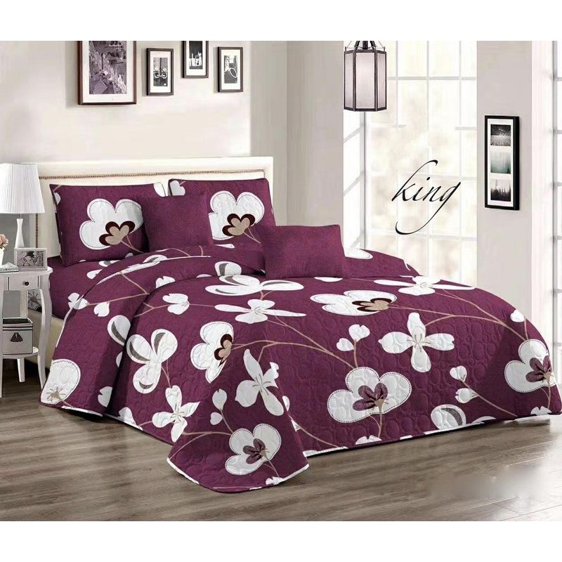 GENERICO - CUBRECAMA QUILT DE VERANO KING CON DISEÑO BURDEO FLOR TF