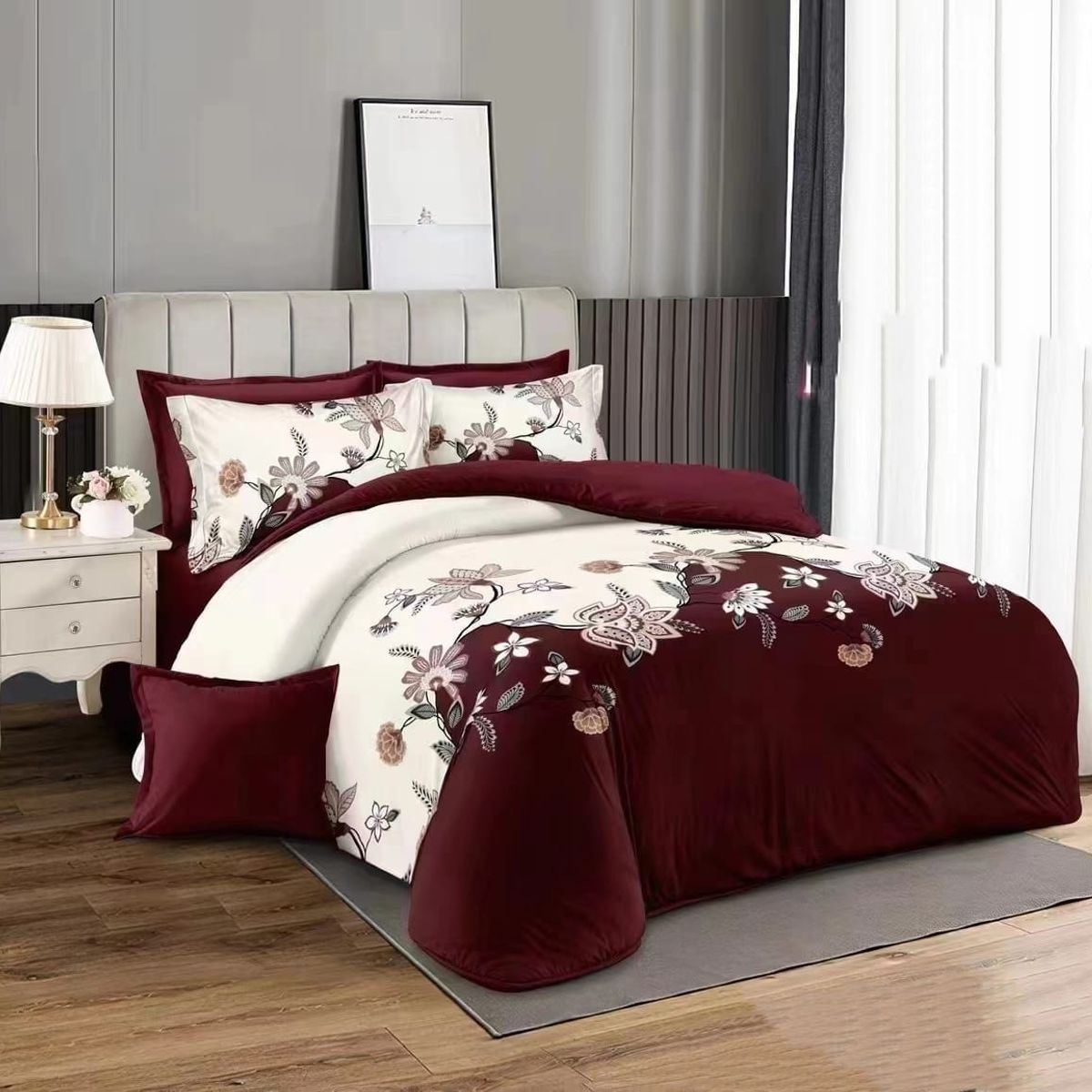 GENERICO - CUBRECAMA QUILT DE VERANO KING CON DISEÑO DUOCOLOR BURDEO TF