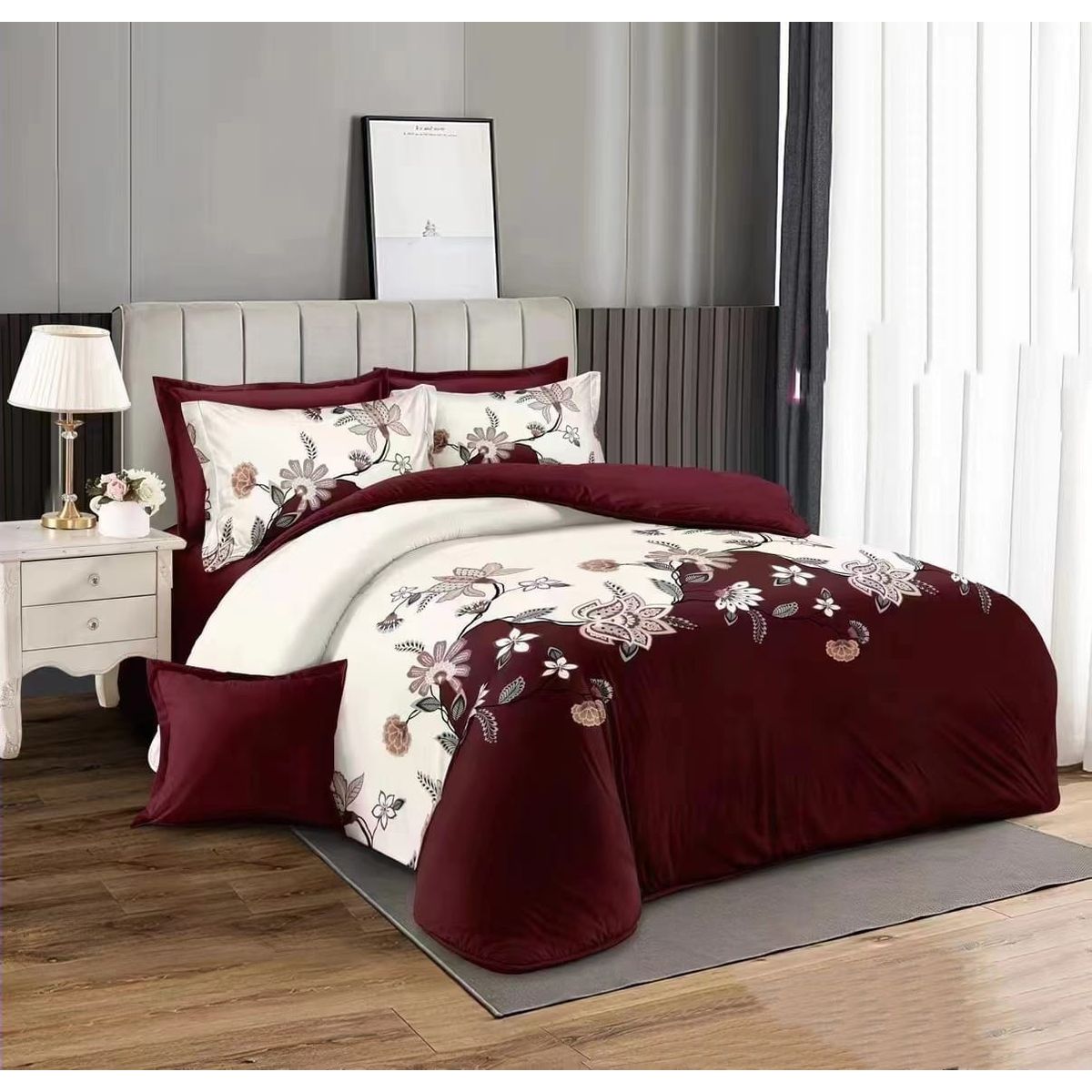 GENERICO - CUBRECAMA QUILT DE VERANO KING CON DISEÑO DUOCOLOR BURDEO TF